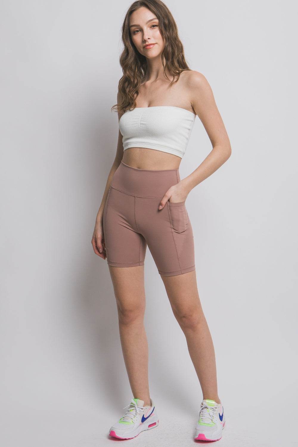 Love Tree High Waist Seam Detail Active Shorts - Hovatok