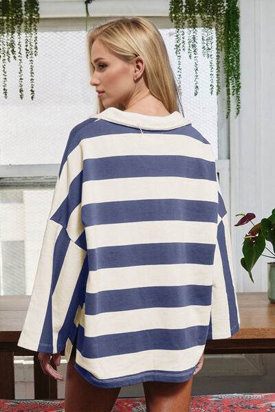 Oh Striped Johnny Collar Long Sleeve T-Shirt - Hovatok