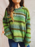 Striped Round Neck Long Sleeve Sweater - Hovatok