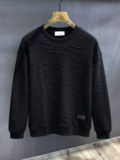 Men's Plus Size Textured Round Neck Long Sleeve Sweatshirt - Hovatok