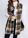 Honey Plus Size Pocketed Plaid Button Up Vest Coat - Hovatok