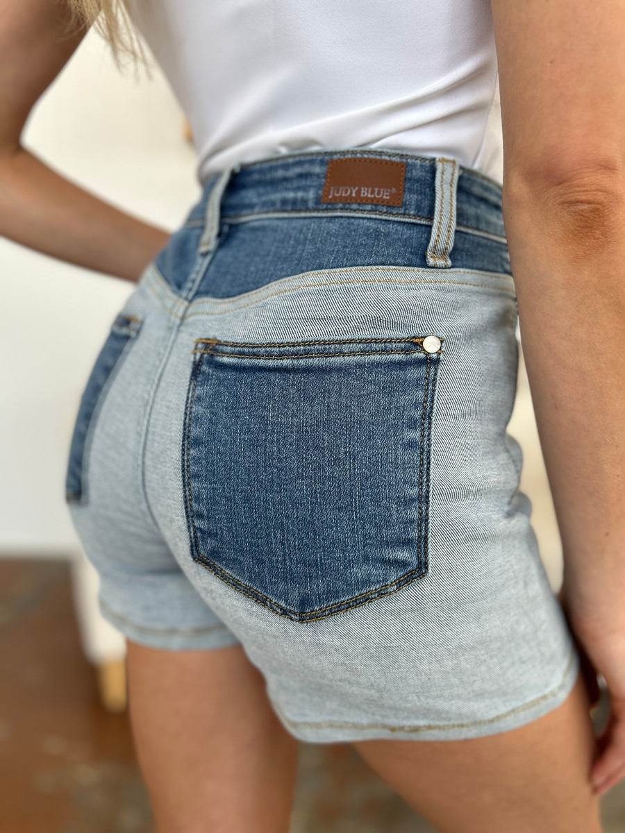 Judy Blue Full Size Color Block Denim Shorts - Hovatok