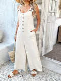 Devine Button Front Knotted Strap Wide Leg Jumpsuit - Hovatok
