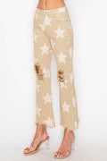 RISEN Full Size High Rise Star Printed Frayed Hem Jeans - Hovatok