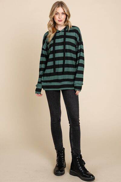 BOMBOM Drawstring Striped Dropped Shoulder Hoodie - Hovatok