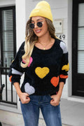 Angel Wings Heart Pattern Round Neck Long Sleeve Sweater - Hovatok