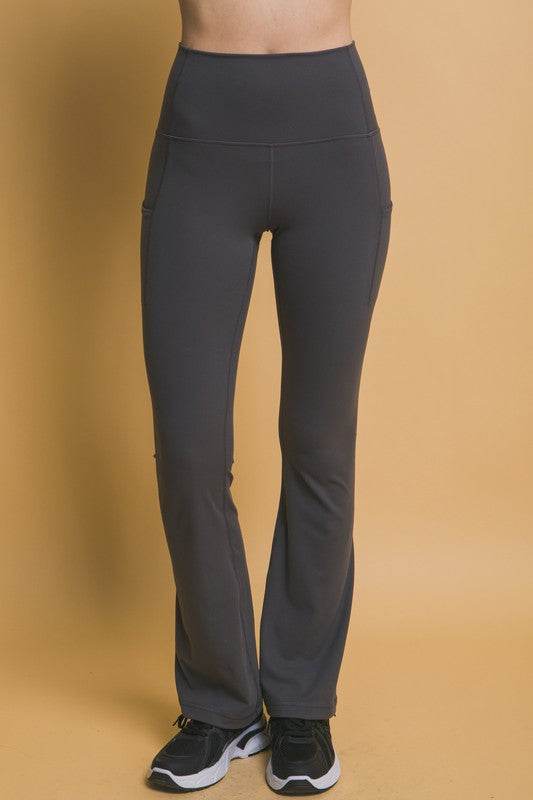 Love Tree High Waist Flare Leggings with Side Pockets - Hovatok