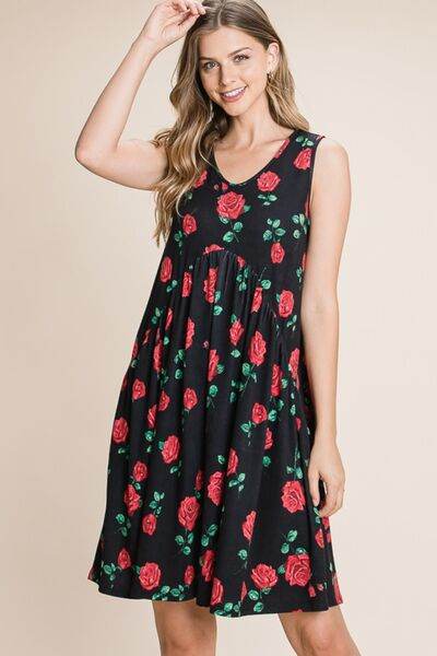 BOMBOM Floral Ruched Tank Dress - Hovatok