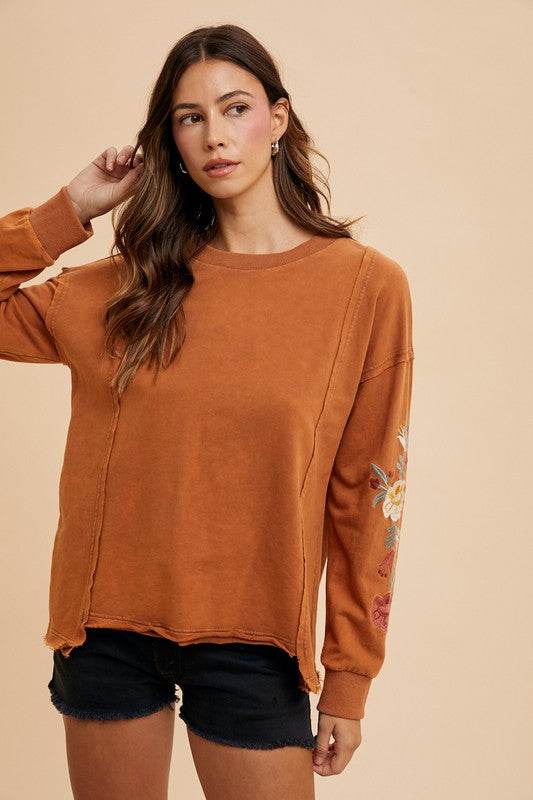 Annie Wear Embroidered Long Sleeve French Terry Top - Hovatok