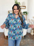 Double Take Full Size Printed Balloon Sleeve Blouse - Hovatok