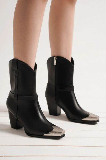 Beast Fashion Faux Leather Metal Toe Ankle Boots - Hovatok