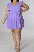 Plus Size V-Neck Frill Trim Mini Dress - Hovatok