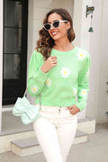 Angel Wings Flower Pattern Round Neck Short Sleeve Pullover Sweater - Hovatok