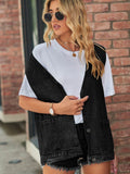 Full Size V-Neck Button Up Denim Vest - Hovatok