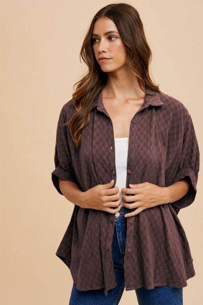 Annie Wear Checkered Button Up Half Sleeve Shirt - Hovatok
