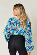 Double Take Full Size Printed Balloon Sleeve Blouse - Hovatok