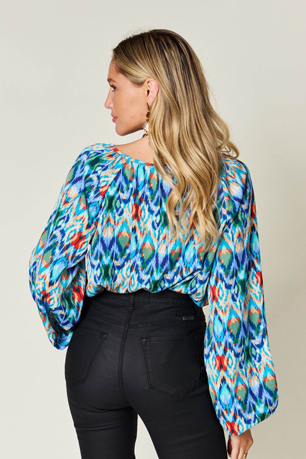 Double Take Full Size Printed Balloon Sleeve Blouse - Hovatok
