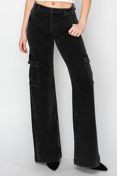 Risen Full Size High Rise Wide Leg Cargo Jeans - Hovatok