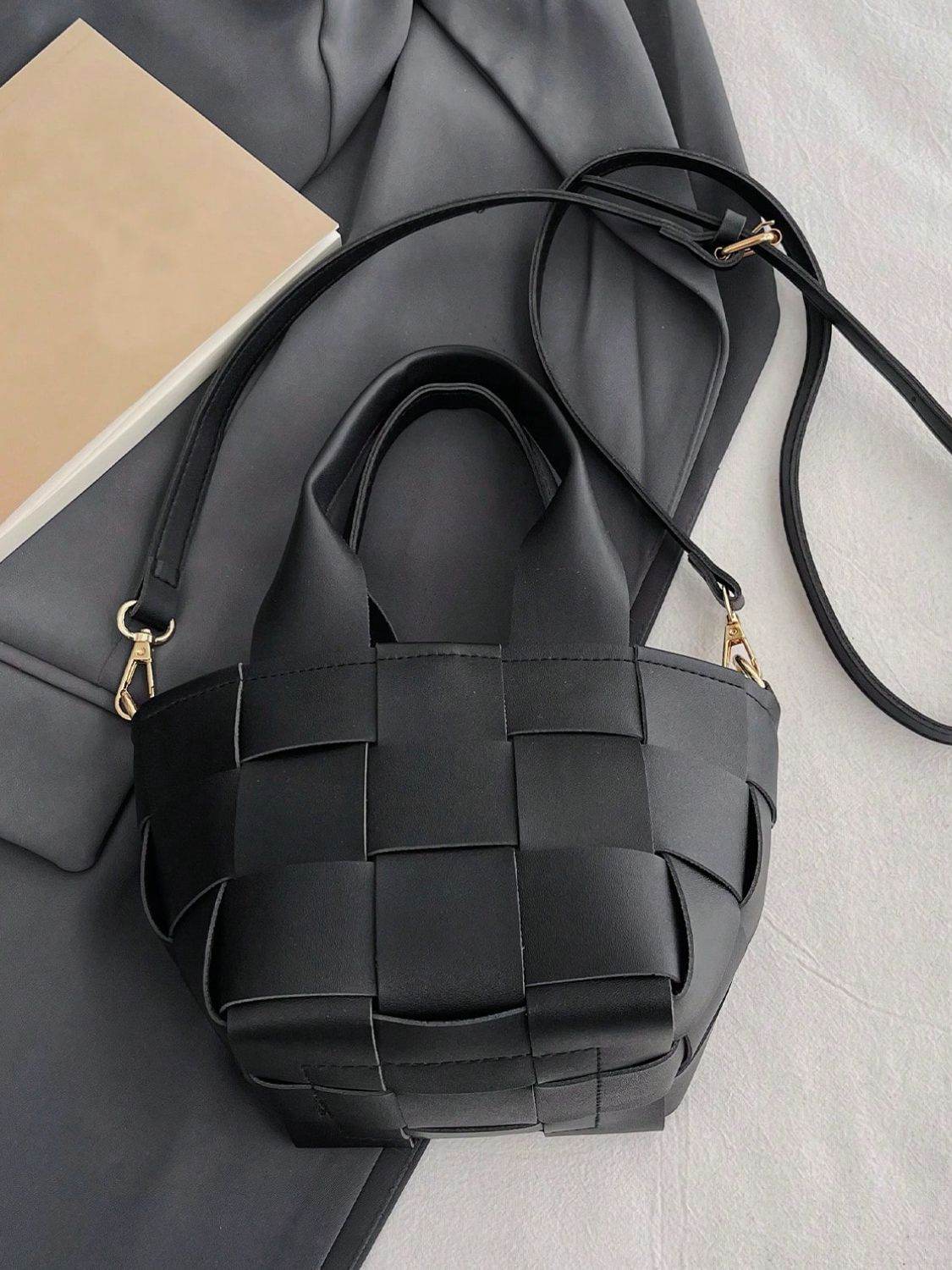PU Leather Braided Bucket Bag - Hovatok
