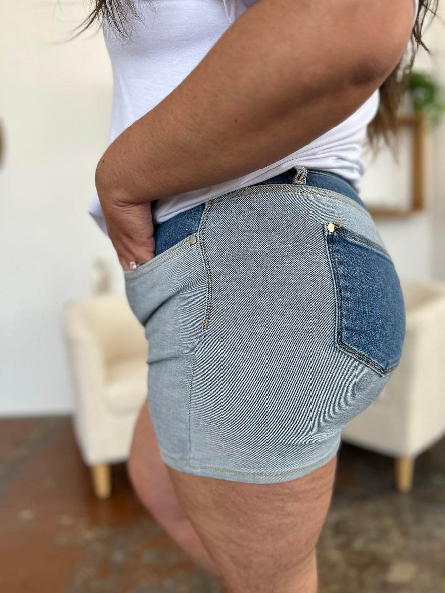 Judy Blue Full Size Color Block Denim Shorts - Hovatok