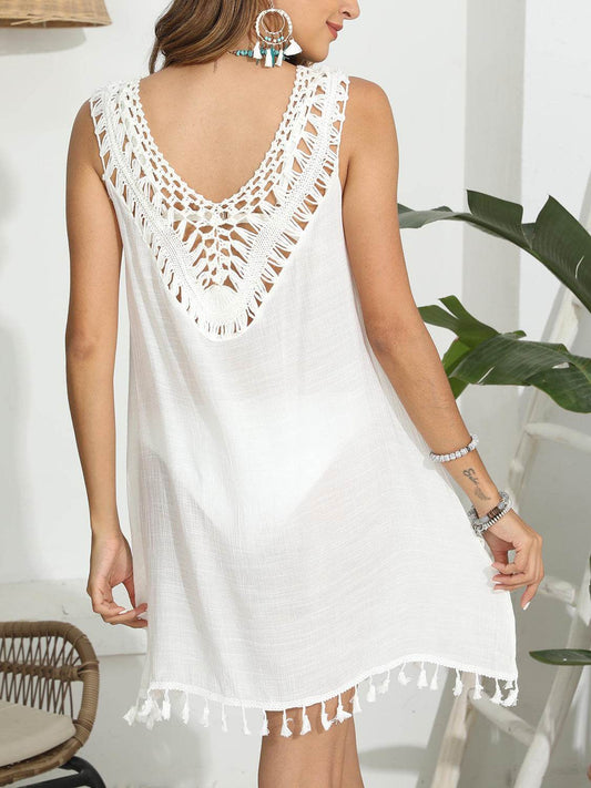 Tassel Scoop Neck Wide Strap Cover-Up - Hovatok
