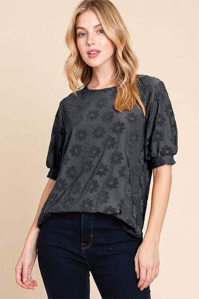 BOMBOM Textured Floral Pattern Top - Hovatok