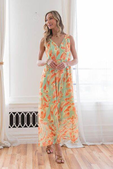 Sew In Love Printed V-Neck Sleeveless Dress - Hovatok