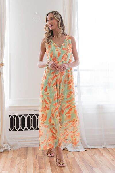 Sew In Love Printed V-Neck Sleeveless Dress - Hovatok