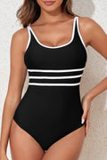 Contrast Trim Scoop Neck One-Piece Swimwear - Hovatok