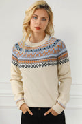 Geometric Round Neck Long Sleeve Sweater - Hovatok