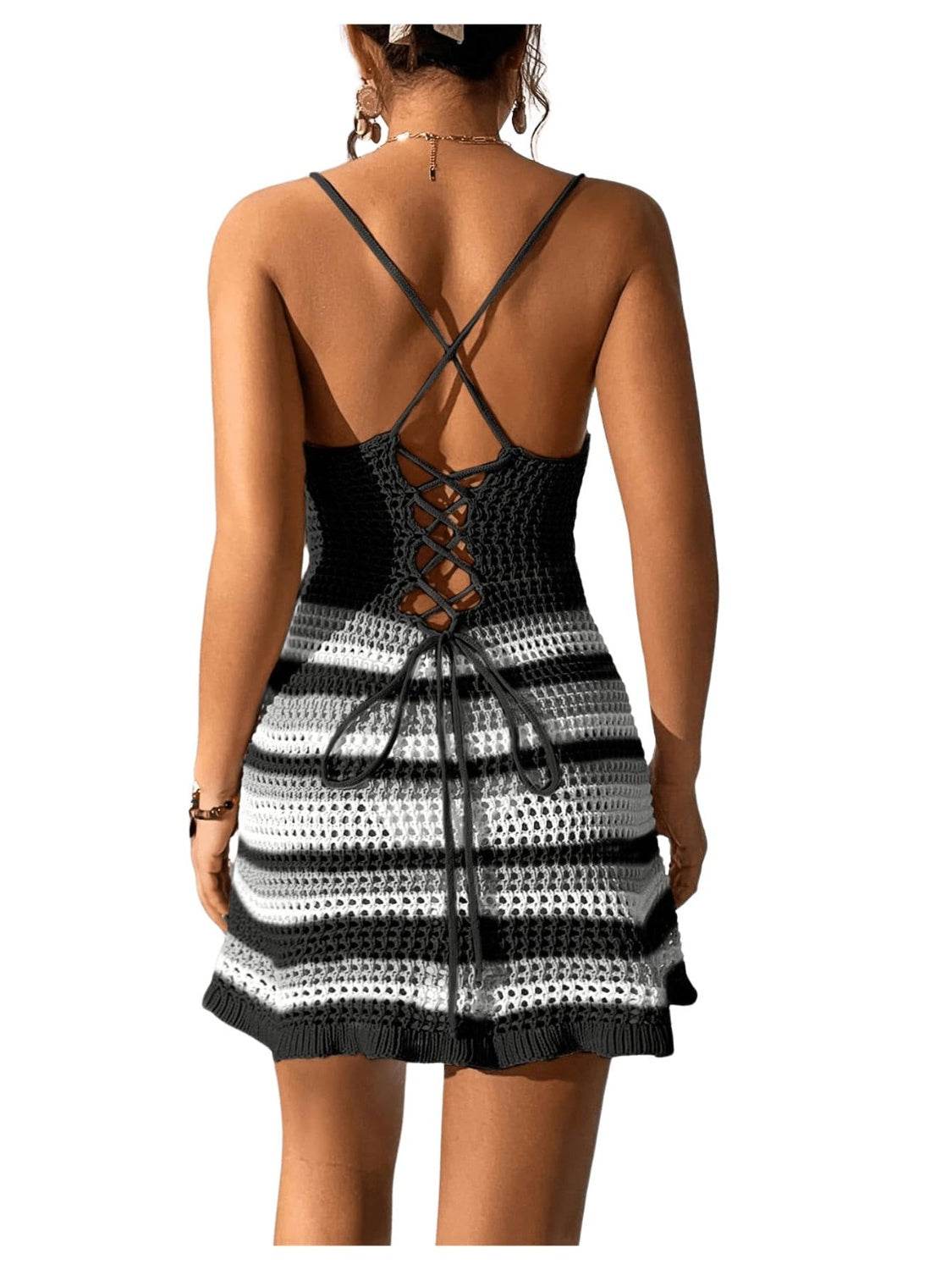 Cutout Striped Spaghetti Strap Cover Up Dress - Hovatok