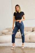 RFM Crop Dylan Full Size Tummy Control Distressed High Waist Raw Hem Jeans - Hovatok