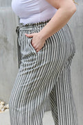 Heimish Find Your Path Full Size Paperbag Waist Striped Culotte Pants - Hovatok