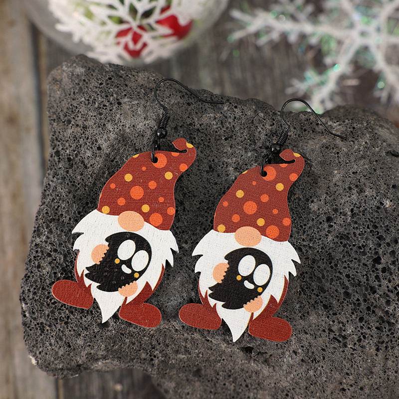 Point Hat Gnome Wooden Dangle Earrings - Hovatok