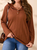 Plus Size Button Detail Long Sleeve Hoodie - Hovatok
