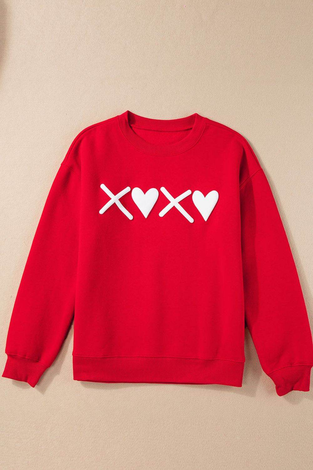 Valentine’s Day XOXO Round Neck Drop Shoulder Sweatshirt - Hovatok
