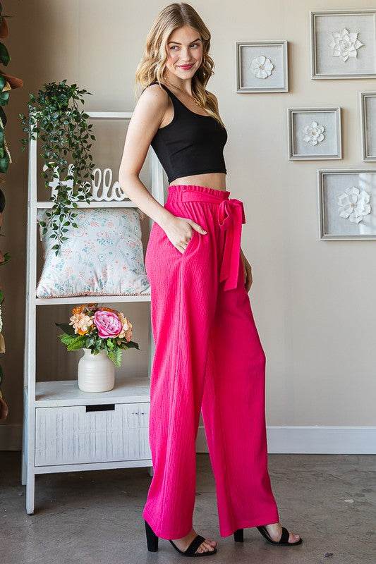 Heimish Full Size Front Tie Pants with Paperbag Waistband Plus Size - Hovatok