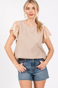 Ces Femme Round Neck Floral Short Sleeve Top - Hovatok