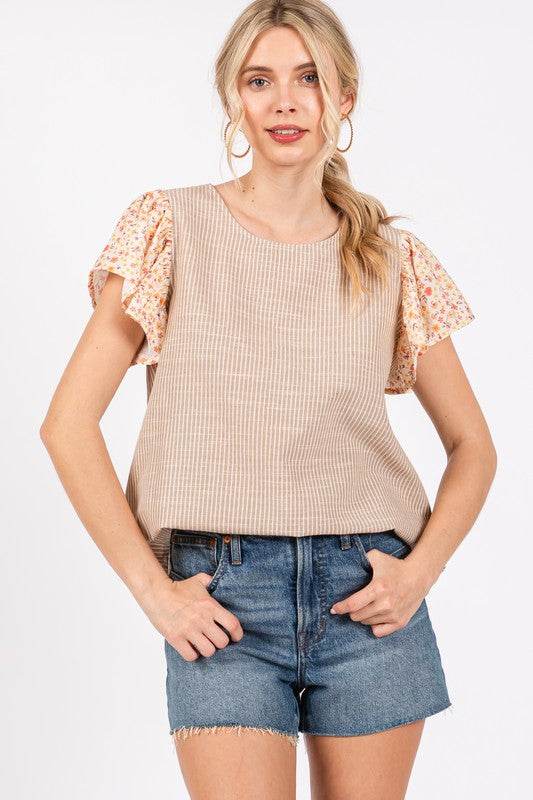 Ces Femme Round Neck Floral Short Sleeve Top - Hovatok