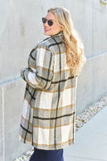 Double Take Full Size Plaid Button Up Lapel Collar Coat - Hovatok