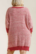 Umgee Full Size Ribbed Hem Round Neck 3/4 Sleeve Sweater Dress with Pockets Plus Size - Hovatok