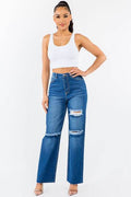American Bazi High Waist Distressed Wide Leg Jeans - Hovatok