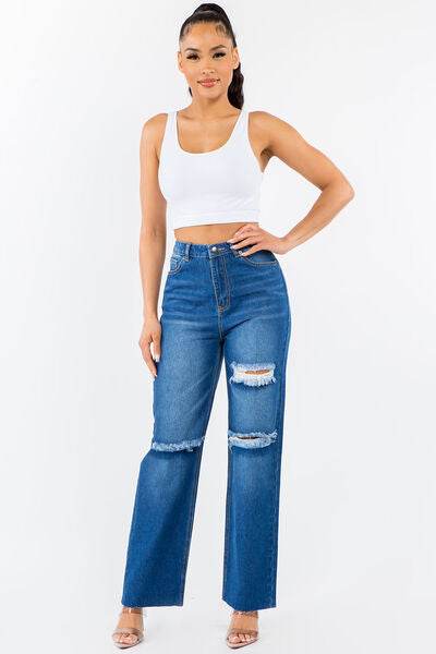 American Bazi High Waist Distressed Wide Leg Jeans - Hovatok