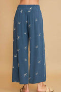 Umgee Full Size Lace Drawstring Embroidered Bow Wide Leg Pants Plus Size - Hovatok