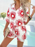 Devine Printed Collared Neck Half Sleeve Top and Shorts Set - Hovatok