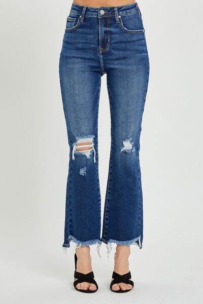RISEN High Rise Distressed Crop Flare Jeans - Hovatok