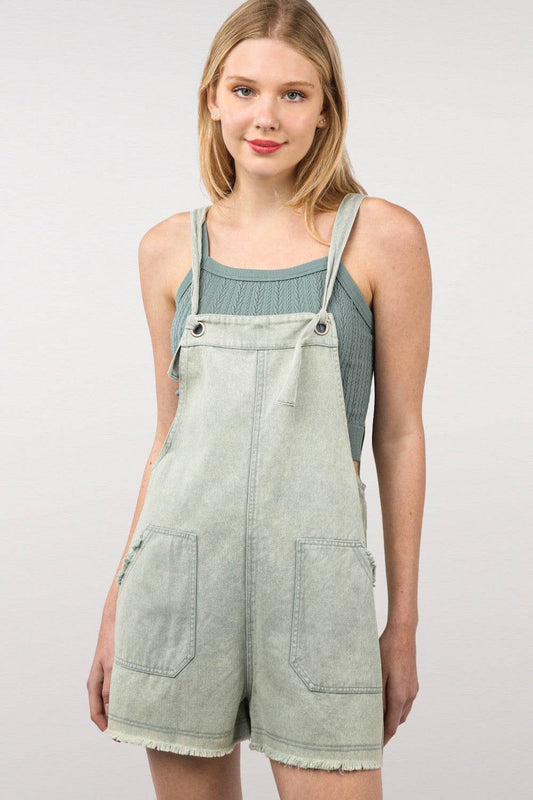 VERY J Washed Frayed Hem Denim Overall - Hovatok