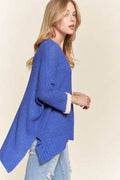 ADORA Side Slit Color Block Long Sleeve Sweater - Hovatok
