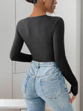 Perfee Ribbed Contrast Long Sleeve Bodysuit - Hovatok