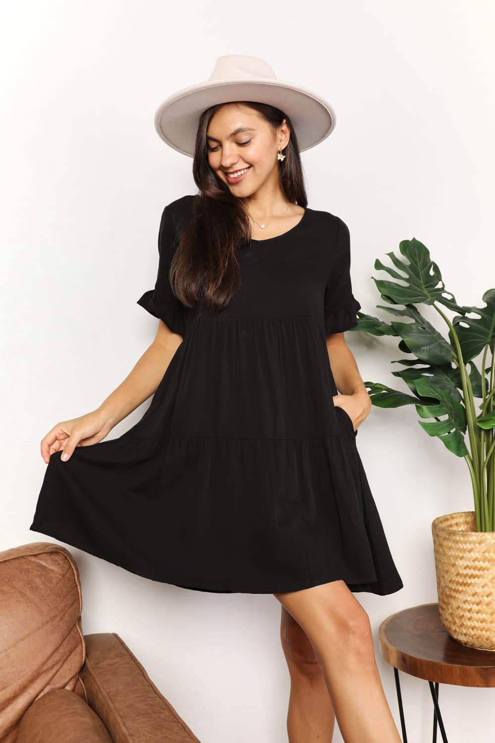 Mandy V-Neck Flounce Sleeve Tiered Dress - Hovatok